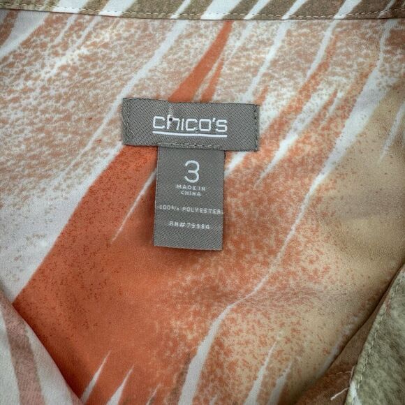 Chico’s Tropical Leaves Blouse Size XL Sleeve Button Up Tan Peach -Chicos Size 3 - Picture 2 of 8
